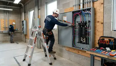 Electrician installing a new electrical panel in a Glendale, AZ home