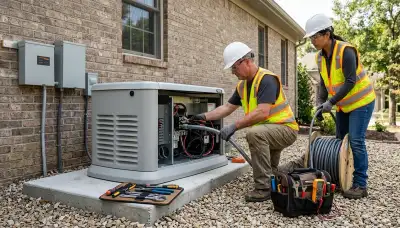 Electrician installing a standby generator for a Glendale, AZ home