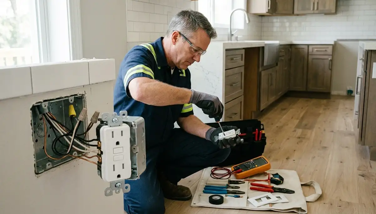 GFCI outlet installation by an electrician in a Glendale, AZ home