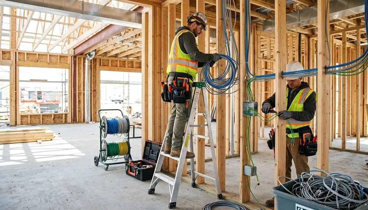 Electrician installing new construction wiring in a Glendale, AZ home