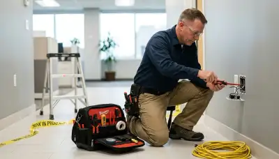 Electrician repairing a residential electrical outlet in Glendale, AZ