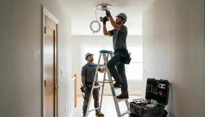 Electrician installing a smoke detector in a Glendale, AZ home
