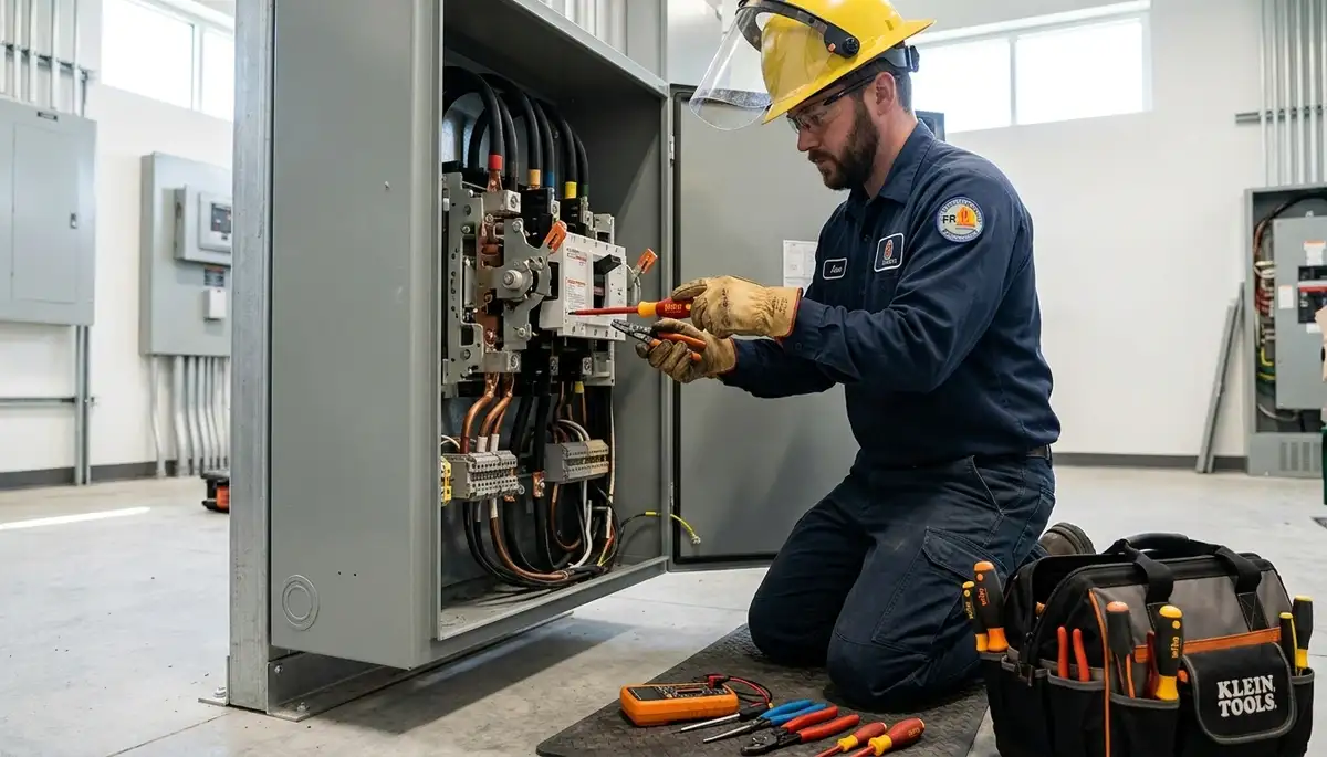 Electrician repairing a wall switch in a Glendale, AZ home